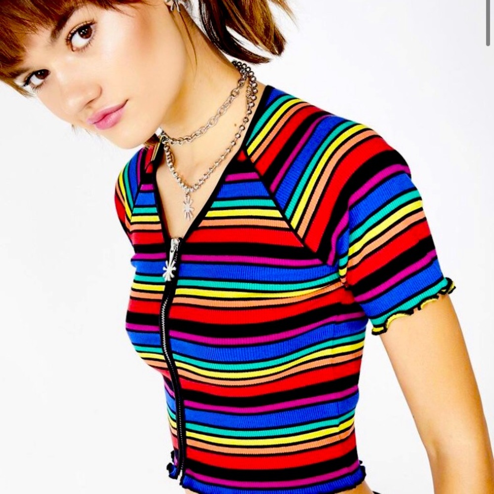 Y2K Delia’s Dolls Kill Sweet Chick Rainbow Zip-up Crop Top Rare Size!